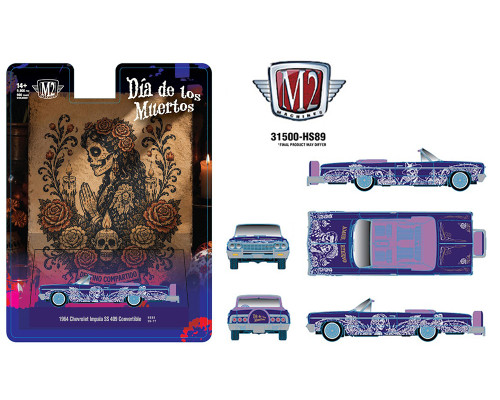 1/64 M2 Machines 1964 Chevrolet Impala SS 409 Convertible “Dia De Los Muertos” (Purple) Diecast Car Model