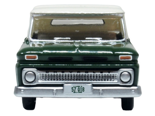 1965 Chevrolet C10 Stepside Pickup Truck Dark Green with Ivory Top 1/87 (HO) Scale Diecast Model Car by Oxford Diecast