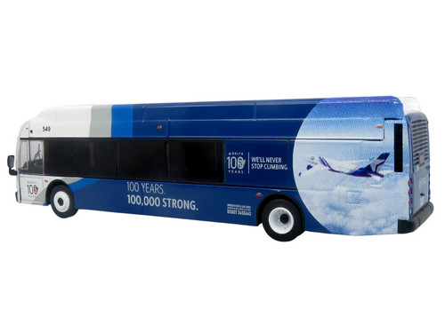New Flyer Xcelsior XN40 Transit Bus "Delta Air Lines 100th Anniversary" Blue and White with Graphics "The Bus & Motorcoach Collection" Limited Edition 1/87 (HO) Scale Diecast Model by Iconic Replicas