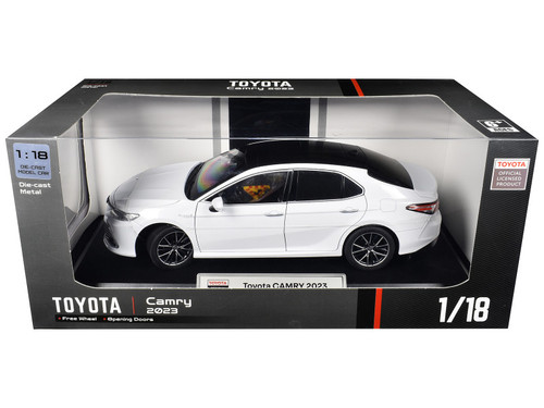 2023 Toyota Camry Hybrid White Metallic with Black Top 1/18 Diecast Model Car by Heimanba