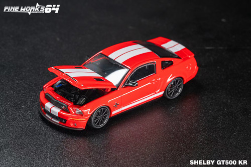 1/64 Fine Work64 2008 Ford Mustang Shelby GT500 KR (Red with White Stripes) Diecast Car Model