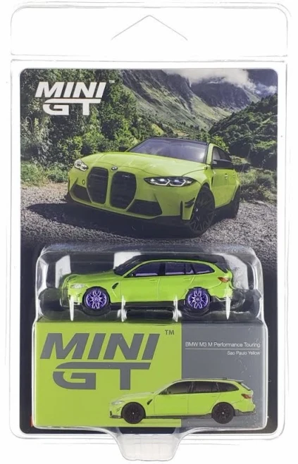 CHASE CAR 1/64 Mini GT BMW M3 Touring G81 M Performance Touring (Sao Paulo Yellow with Purple Wheels) Diecast Car Model