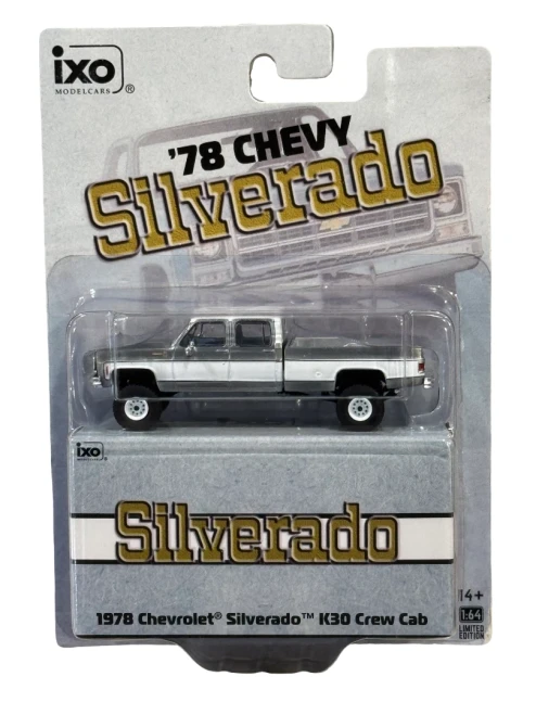 CHASE CAR 1/64 Ixo 1978 Chevrolet Silverado K30 Crew Cab Fleetside Lifted (Chrome Silver) Diecast Car Model