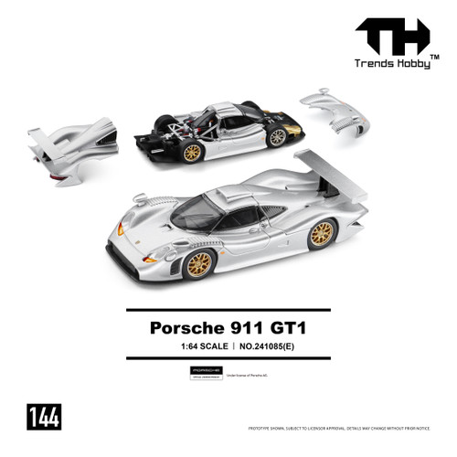 1/64 Trends Hobby 1998 Porsche 911 GT1 (Silver) Diecast Car Model