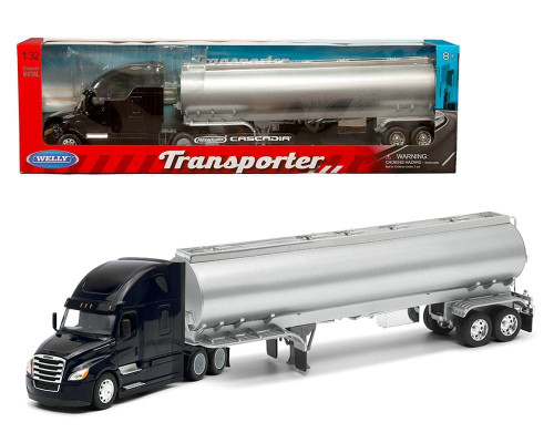 1/32 Welly Freightliner Cascadia Tanker (Black with Plain Silver) Tanker Diecast Car Model