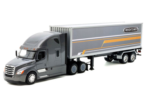 1/32 Welly Freightliner Cascadia Semi Truck Custom Grey with Freightliner Box Trailer Diecast Car Model