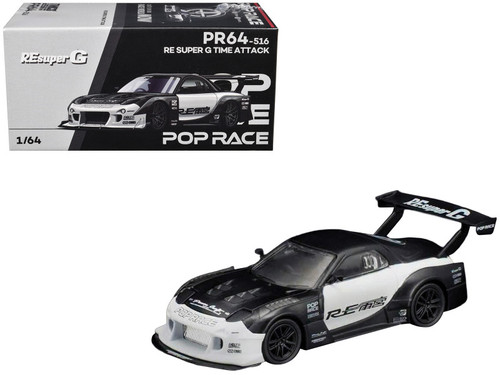 Mazda RX-7 "RE Super G Time Attack" RHD (Right Hand Drive) Black and White "The Model Car Show Malaysia 2026" 1/64 Diecast Model Car by Pop Race