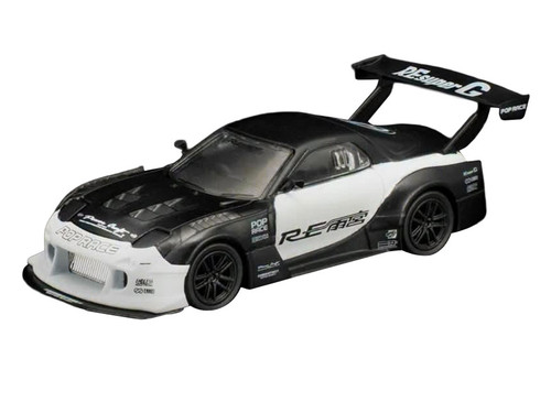Mazda RX-7 "RE Super G Time Attack" RHD (Right Hand Drive) Black and White "The Model Car Show Malaysia 2026" 1/64 Diecast Model Car by Pop Race
