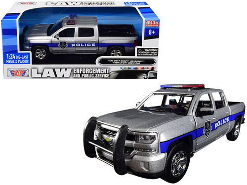 2017 Chevrolet Silverado 1500 LT Z71 Crew Cab Police Silver "Law Enforcement and Public Service" Series 1/24 Diecast Model Car by Motormax