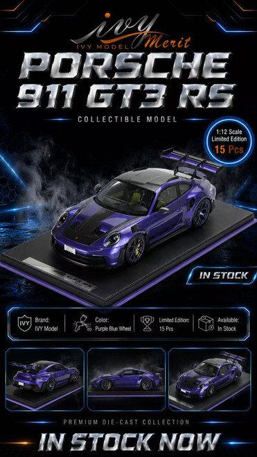 1/12 Ivy Merit Porsche 911 GT3 RS 992 (Purple with Blue Wheels) Car Model Limited 15 Pieces