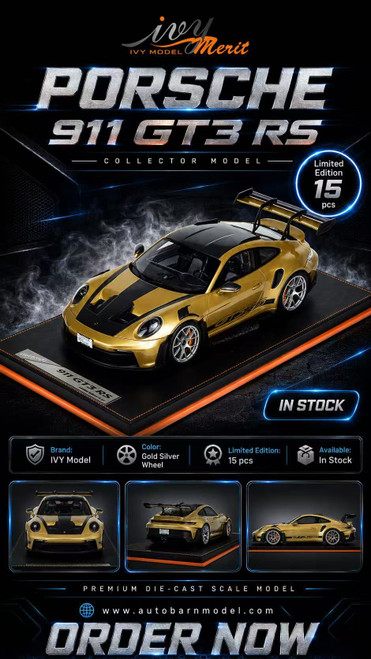 1/12 Ivy Merit Porsche 911 GT3 RS 992 (Gold with Gold Wheels) Car Model Limited 15 Pieces