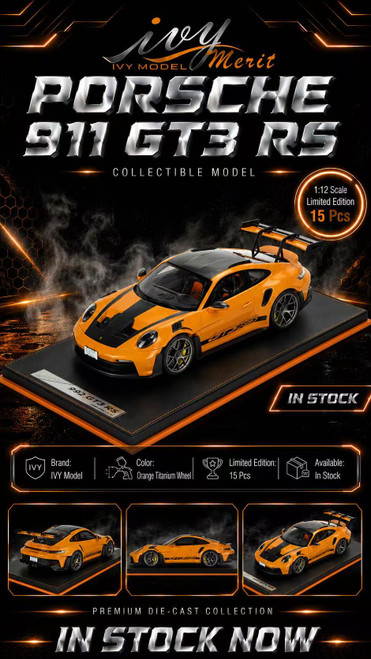 1/12 Ivy Merit Porsche 911 GT3 RS 992 (Orange with Titanium Wheels) Car Model Limited 15 Pieces