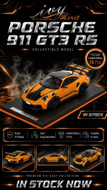 1/12 Ivy Merit Porsche 911 GT3 RS 992 (Orange with Black Wheels) Car Model Limited 15 Pieces