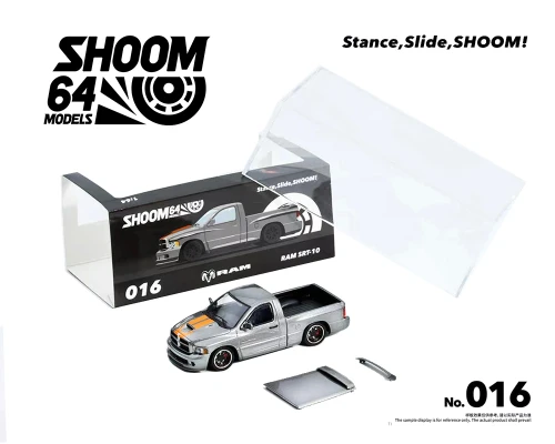 1/64 SHOOM64 2003 Dodge Ram SRT-10 Pickup (Grey with Orange Stripes) Diecast Car Model