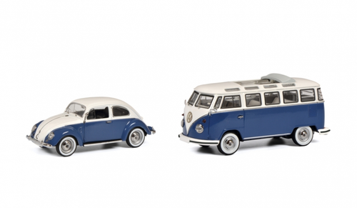 1/43 Schuco Volkswagen VW T1 Bus with Roof Tent (Blue & White) Car