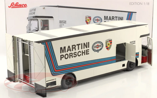 1/18 Schuco Mercedes-Benz O 317 Racing Transporter Porsche Martini Racing Diecast Model