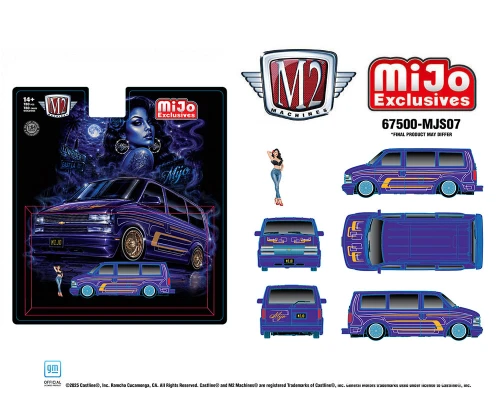 1/64 M2 Machines 1995 Chevrolet Astro Van Lowriders with Female Figure (Purple) with 2 Female Figures Diecast Car Model