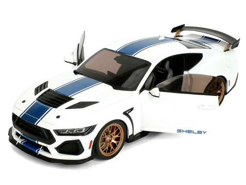 Ford Mustang Shelby Super Snake White Metallic with Blue Stripes and Gold Wheels "Pink Slips" Series 1/18 Diecast Model Car by Jada