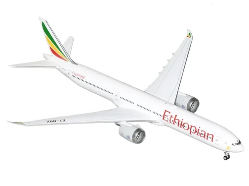 Boeing 777-9 Commercial Aircraft "Ethiopian Airlines" (ET-BBX) White with Tail Stripes "Gemini 200" Series 1/200 Diecast Model Airplane by GeminiJets