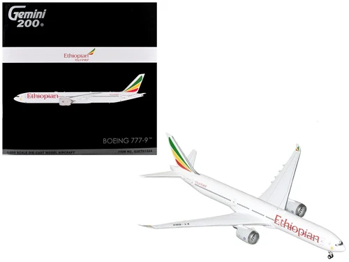 Boeing 777-9 Commercial Aircraft "Ethiopian Airlines" (ET-BBX) White with Tail Stripes "Gemini 200" Series 1/200 Diecast Model Airplane by GeminiJets