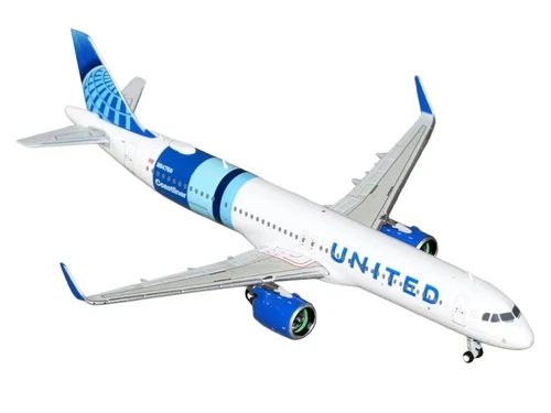 Airbus A321neo Commercial Aircraft "United Airlines Coastliner" (N94750) White with Blue Stripes and Tail 1/400 Diecast Model Airplane by GeminiJets