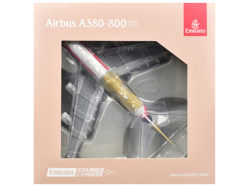 Airbus A380-800 Commercial Aircraft "Emirates Courier Express" (A6-EET) White with Tail Stripes and Package Graphics 1/400 Diecast Model Airplane by GeminiJets