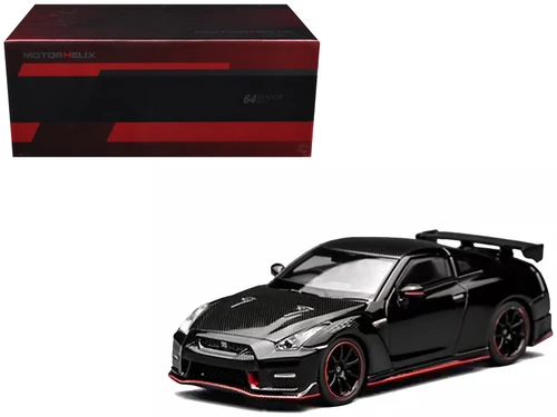 2022 Nissan GT-R Nismo (R35) RHD (Right Hand Drive) Meteor Flake Black Pearl with Carbon Hood and Top "Senior 64" Series 1/64 Diecast Model Car by MotorHelix