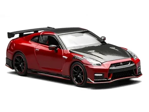 2022 Nissan GT-R Nismo (R35) RHD (Right Hand Drive) Vibrant Red with Carbon Hood and Top "Senior 64" Series 1/64 Diecast Model Car by MotorHelix