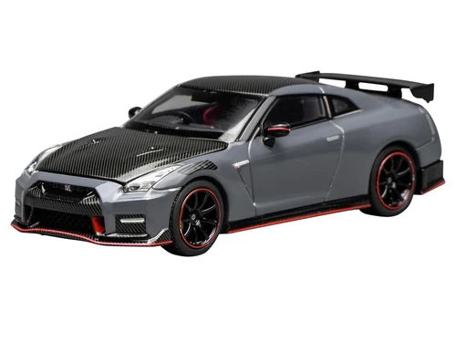 2022 Nissan GT-R Nismo (R35) RHD (Right Hand Drive) Stealth Gray with Carbon Hood and Top "Senior 64" Series 1/64 Diecast Model Car by MotorHelix