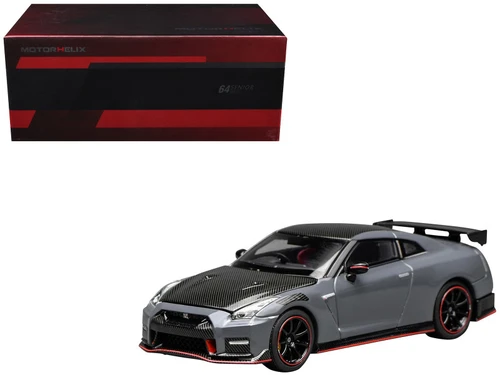 2022 Nissan GT-R Nismo (R35) RHD (Right Hand Drive) Stealth Gray with Carbon Hood and Top "Senior 64" Series 1/64 Diecast Model Car by MotorHelix