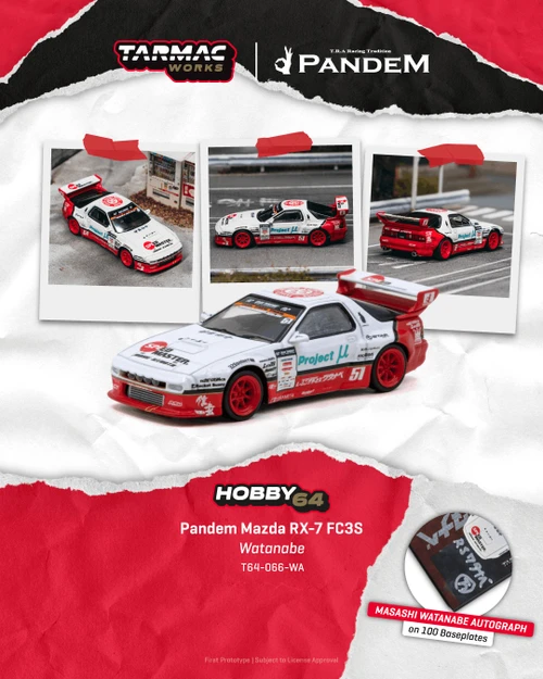 1/64 Tarmac Works Pandem Mazda RX-7 FC3S Watanabe Diecast Car Model