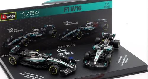 1/64 BBurago 2025 F1 2-Car Set Kimi Antonelli Mercedes-AMG F1 W16 E #12 Diecast Car Model