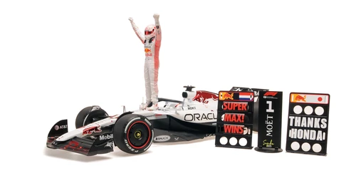 1/12 Minichamps 2025 F1 Oracle Red Bull Racing RB21 #1 Max Verstappen Winner Car Model with Figure, Pitboards & Position Board