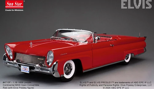 1/18 Sunstar 1958 Lincoln Continental MKIII Open Convertible Elvis Presley Diecast Car Model