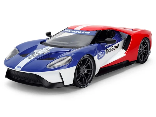 2017 Ford GT Blue and Red with White Stripes with Michelin Man Diecast Figure "Michelin Tires" "Hollywood Rides" Series 1/24 Diecast Model Car by Jada