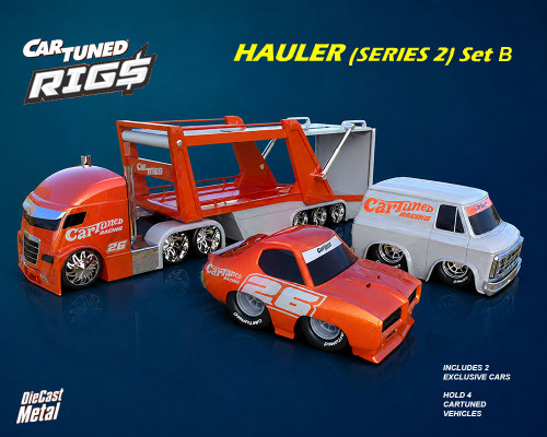 1/64 CarTuned Container Rigs Hauler Series 2B Open Cars Transporter with 2 Vehicles Racing Set