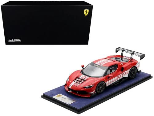 Ferrari 296 GT3 Challenge #32 "Launch Version" Red with White Stripes with Acrylic Display Case 1/18 Model Car by LookSmart