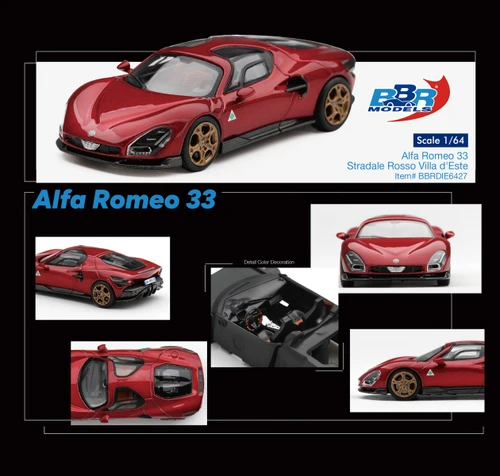 1/64 BBR Alfa Romeo 33 Stradale (Rosso Villa d'Este Red) Diecast Car Model