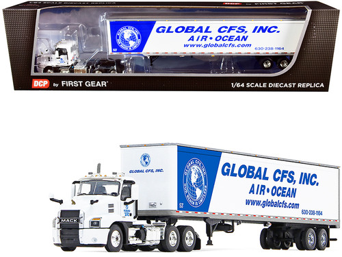 Mack Anthem Day Cab with 53' Dry Goods Trailer "Global CFS, Inc." White and Blue 1/64 Diecast Model by DCP/First Gear