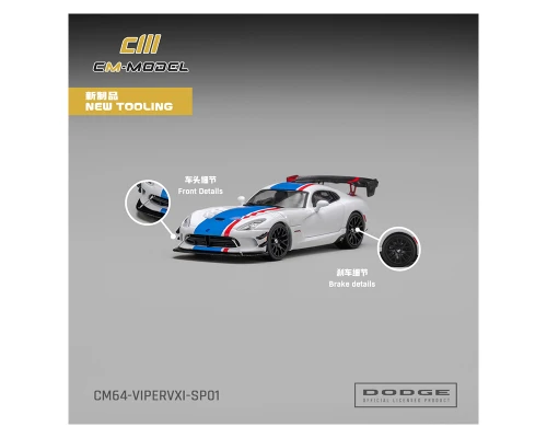 1/64 CM Model Dodge Viper VXI ACR (White with Blue & Red stripes) Diecast Car Model
