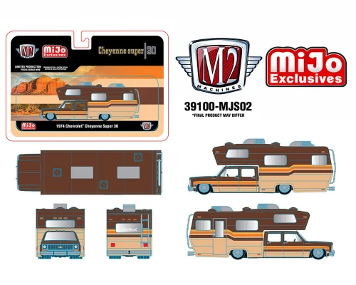 1/64 M2 Machines 1974 Chevrolet Cheyenne Super 30 Custom Camper (Beige Brown) Diecast Car Model