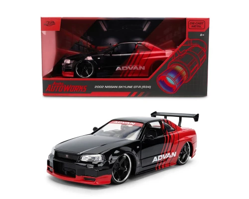 1/24 Jada 2002 Nissan Skyline GT-R (R34) ADVAN (Black & Red) Diecast Car Model