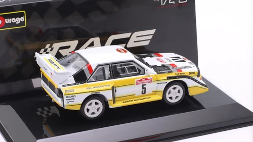 1/43 BBurago 1985 Audi Sport Quattro S1 E2 #5 Winner Rallye SanRemo Walter Röhrl, Christian Geistdörfer Diecast Car Model