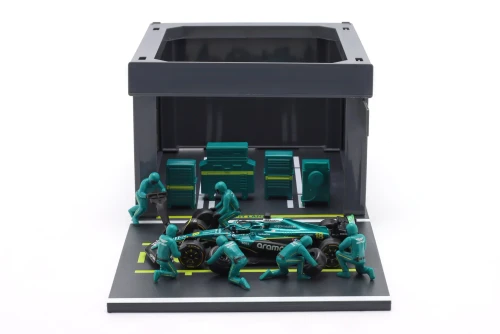 1/43 BBurago 2025 F1 Aston Martin Aramco Pit Stop Diorama Lance Stroll #18