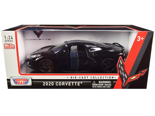 2020 Chevrolet Corvette C8 Stingray Black with Gray Stripes 1/24 Diecast Model Car by Motormax