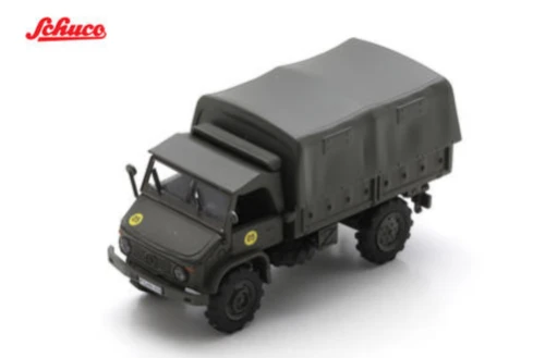 1/87 Schuco Unimog 404 S pickup, German Army Matt Olive Green Diecast Model