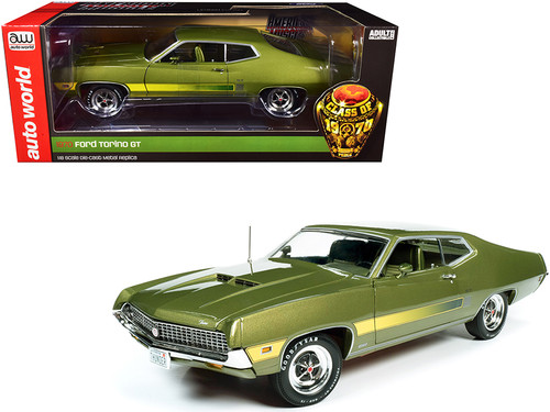 1970 Ford Torino GT Hardtop Medium Ivy Green Metallic with Green Interior "Class of 1970" 1/18 Diecast Model Car by Autoworld