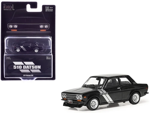 1971 Datsun 510 Black with Silver Stripes 1/64 Diecast Model Car by IXO Models