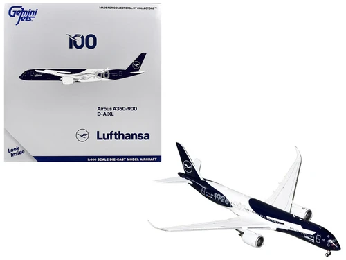 Airbus A350-900 Commercial Aircraft "Lufthansa 100th Anniversary" (D-AIXL) Dark Blue and White 1/400 Diecast Model Airplane by GeminiJets