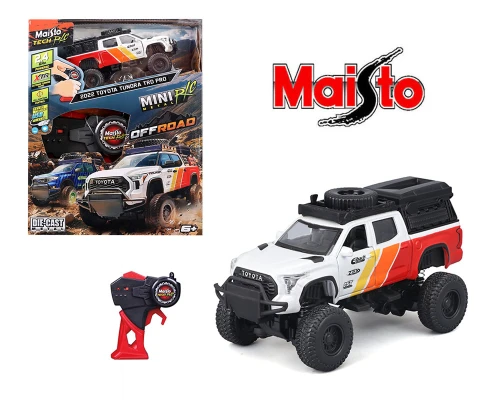 1/43 Maisto Tech Radio Control Die-Cast Mini R/C 2022 Toyota Tundra TRD PRO (White with Racing Stripes) Off Road